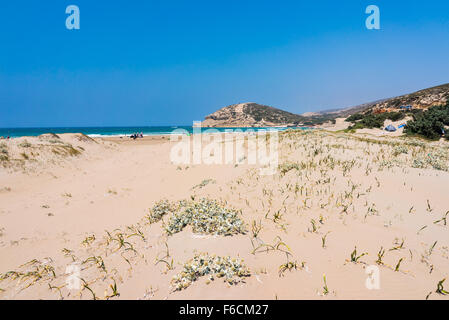 La plage de sable doré à Prasonisi sur l'île de Rhodes Dodécanèse Grèce Europe Banque D'Images