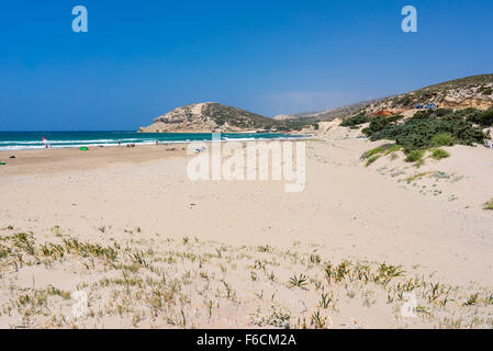 La plage de sable doré à Prasonisi sur l'île de Rhodes Dodécanèse Grèce Europe Banque D'Images