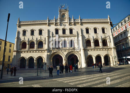 La gare centrale de Lisbonne Rossio, l'entrée principale. Lisbonne. Le Portugal. L'Europe Banque D'Images