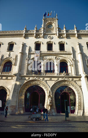 La gare centrale de Lisbonne Rossio, l'entrée principale. Lisbonne. Le Portugal. L'Europe Banque D'Images