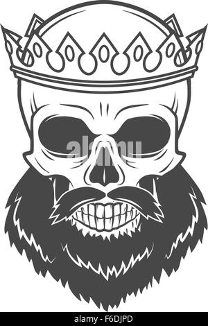 Crâne barbu roi avec Couronne. Portrait cruel tyran vintage design. T-shirt Royal illustration. L'ancien modèle de logo. Illustration de Vecteur