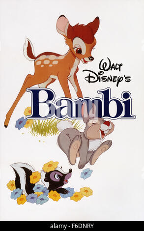 DATE DE SORTIE : Août 21, 1942. Titre du film : Bambi. STUDIO : Walt Disney Productions. Résumé : L'histoire animée de Bambi, un jeune cerf salué comme le "Prince de la forêt" à sa naissance. Comme Bambi se développe, il se fait des amis avec les autres animaux de la forêt, apprend les techniques nécessaires pour survivre, et trouve même l'amour. Un jour, cependant, les chasseurs viennent, et Bambi doit apprendre à être aussi courageux que son père s'il est d'entraîner l'autre cerf pour la sécurité. Sur la photo : . Banque D'Images