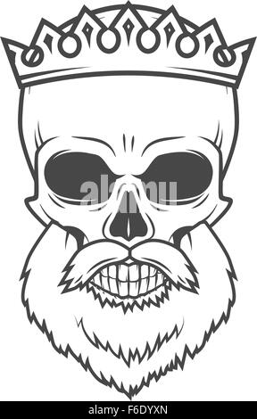 Crâne barbu avec élément de design de la Couronne. Roi Arthur vintage portrait. T-shirt Royal Vector illustration. Illustration de Vecteur