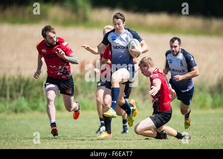 Les requins de la Royal Navy rugby player sur le rampage. Banque D'Images