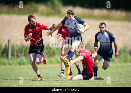 Les requins de la Royal Navy rugby player sur le rampage. Banque D'Images