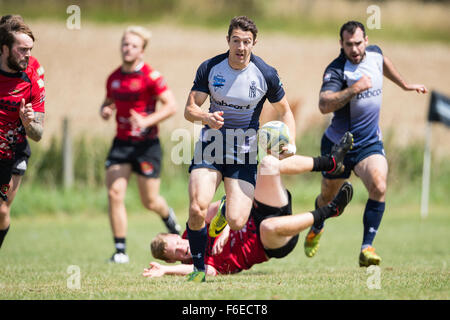 Les requins de la Royal Navy rugby player sur le rampage. Banque D'Images