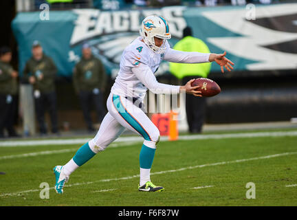 17 novembre 2015 - Philadelphie, Pennsylvanie, États-Unis - Dolphins' punter Matt Darr (4) dans la deuxième moitié de la NFL au cours de l'action entre les dauphins de Miami et le Philadelphia Eagles à Lincoln Financial Field à Philadelphie, Pennsylvanie. Les Dauphins a vaincu les Eagles 20-19. Duncan Williams/CSM Banque D'Images