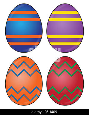 Une sélection d'oeufs de pâques décorés différemment isolé sur fond blanc Banque D'Images