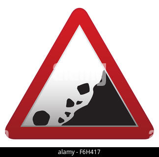 Une chute de roches triangulaires roadsign isolé sur fond blanc Banque D'Images