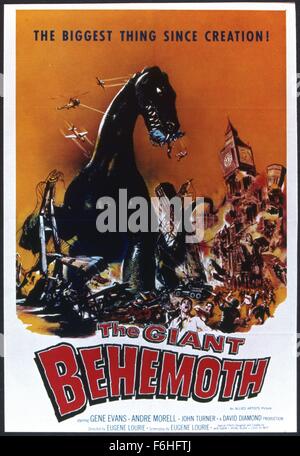 1959, le titre du film : BÉHÉMOTH GÉANT, Directeur : EUGENE LOURIE, Studio : Allied Artists, Photo : EUGENE LOURIE, SCI-FI, horreur, monstre, REPTILE, lézard, Géant, dinosaure, attaquer, de chaos, d'exécution, Londres, BIG BEN. (Crédit Image : SNAP) Banque D'Images