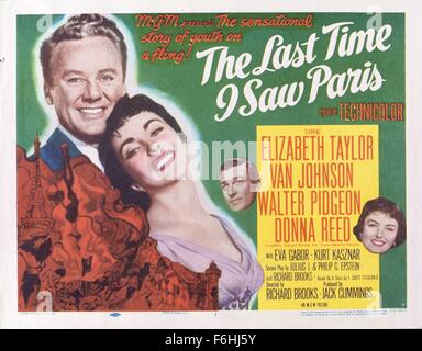 1955, le titre du film : La dernière fois j'ai vu PARIS, Directeur : RICHARD BROOKS, Studio : MGM, Photo : FILM STILL, VAN JOHNSON, ELIZABETH TAYLOR, Liz Taylor, l'art de l'affiche. (Crédit Image : SNAP) Banque D'Images