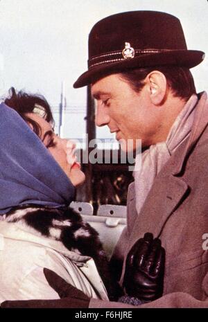 1960, le titre du film : BUTTERFIELD 8, Directeur : DANIEL MANN, Studio : MGM, Photo : LAURENCE HARVEY, ELIZABETH TAYLOR, romantique, DES GANTS EN CUIR, FOULARD, intime. (Crédit Image : SNAP) Banque D'Images