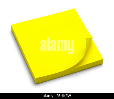 Sticky Note Pad jaune isolé sur fond blanc. Banque D'Images