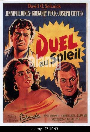 1946, le titre du film : DUEL AU SOLEIL, Directeur : King Vidor, Studio : SELZNICK, Photo : JOSEPH COTTON, Jennifer Jones, Gregory Peck, l'AMOUR (TRIANGLE), la concurrence, l'art de l'affiche. (Crédit Image : SNAP) Banque D'Images