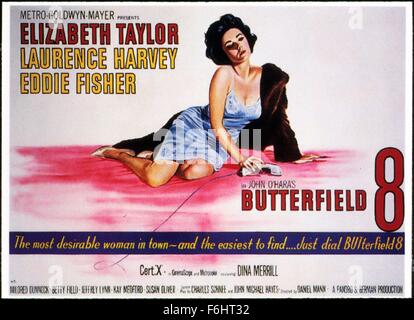 1960, le titre du film : BUTTERFIELD 8, Directeur : DANIEL MANN, Studio : MGM, Photo : ELIZABETH TAYLOR, l'art de l'affiche. (Crédit Image : SNAP) Banque D'Images