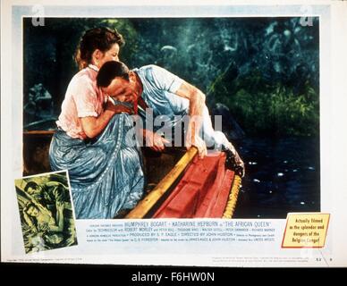 1951, le titre du film : AFRICAN QUEEN, Réalisateur : John Huston, Studio : UA, Photo : Humphrey Bogart, Katharine Hepburn. (Crédit Image : SNAP) Banque D'Images