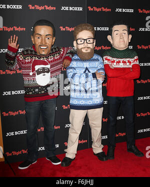 New York, USA. 16 Nov, 2015. The Walkabouts Anthony Mackie, Seth Rogen et Joseph Gordon-Levitt assister à la sélection New York Tapis Rouge de Columbia Pictures' 'La nuit avant' du Landmark Sunshine Theatre. Credit : Debby Wong/Alamy Live News Banque D'Images