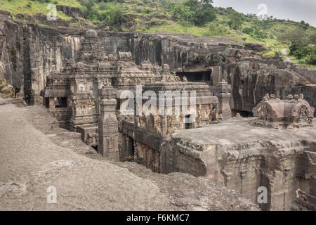 Le célèbre temple Kailasa Grottes (16) de l'Inde, les grottes d'Ellora. Banque D'Images