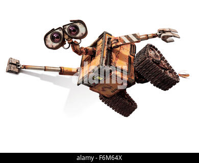 DATE DE SORTIE : 27 juin 2008. Titre du film : WALL-E. STUDIO : Pixar Animation Studios. Résumé : Dans un futur lointain, un petit robot de collecte des déchets de l'espace par inadvertance s'embarque dans un voyage qui sera finalement décider du sort de l'humanité. Photo : Ben Burtt comme WALL-E (voix). Banque D'Images