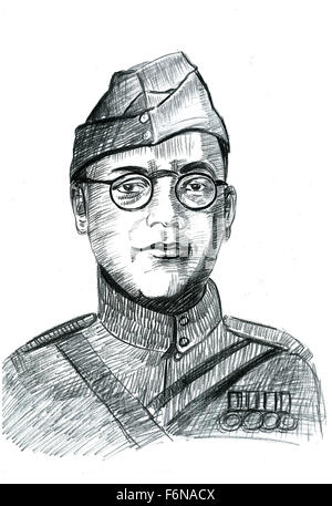 Freedom Fighter Netaji Subhash Chandra Bose, croquis, Inde, Asie Banque D'Images