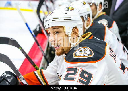 Raleigh, Caroline du Nord, USA. 16 Nov, 2015. Anaheim Ducks aile droite Chris Stewart (29) au cours de la partie de la LNH entre les Ducks d'Anaheim et les Hurricanes de la Caroline au PNC Arena. © Andy Martin Jr./ZUMA/Alamy Fil Live News Banque D'Images