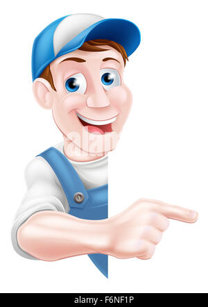 Une caricature de pointage, plombier, mécanicien, bricoleur ou jardinier décorateur Banque D'Images