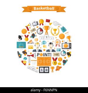 Basket-ball Icons set in circle Illustration de Vecteur