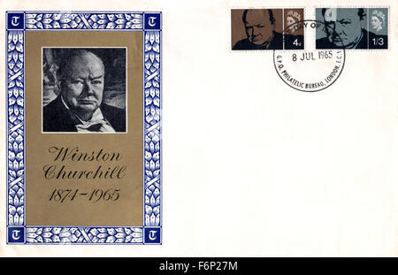 La philatélie, timbres Royaume-uni, Daily Telegraph 1965 Sir Winston Churchill le pli Premier Jour commémoratif Banque D'Images