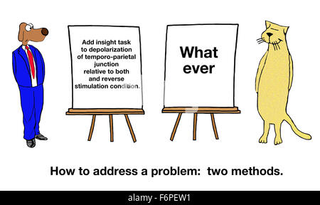 Caricature d'affaires montrant deux manière de résoudre un problème. Banque D'Images