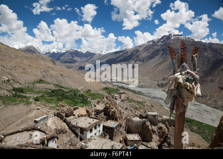 Vue sur la vallée de Spiti Dhankar dans la région himalayenne de l'Himachal Pradesh, Inde Banque D'Images