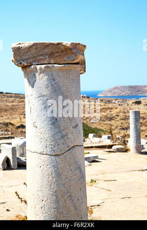 Dans la Grèce delos historycal acropole et vieille ruine plan du Banque D'Images