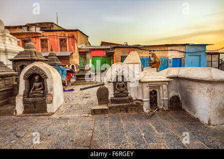 Lever du soleil au-dessus du Temple de Swayambhunath à Katmandou, au Népal. Swayambhunath est aussi connu sous le nom de Monkey Temple comme il y a des h Banque D'Images