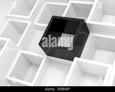 Résumé La conception 3d arrière-plan, carré blanc et un noir cellules élément, 3d illustration Banque D'Images
