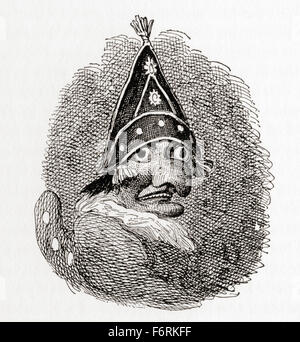 M. Punch, (Pulcinella). Après l'illustration par George Cruikshank. De Punch et Judy, publié 1828. Banque D'Images