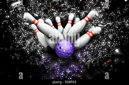 3D render of bowling quilles avec un effet de scintillement Banque D'Images