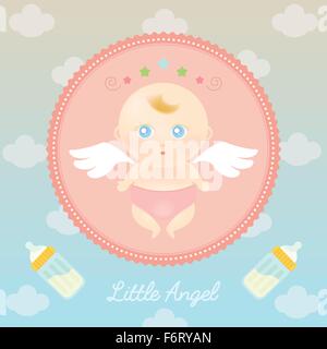 Vector illustration d'ange bébé mignon avec bouteille de lait dans le ciel. Illustration de Vecteur