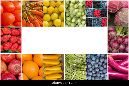 Collage de produire des fruits et légumes populaires dans le motif d'un arc-en-ciel Banque D'Images