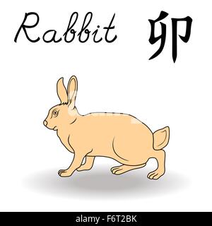 L'Est de signe de zodiaque Lapin, symbole de la nouvelle année dans le calendrier chinois, à la main des illustrations vectorielles isolé sur fond blanc Illustration de Vecteur