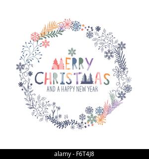 Merry Christmas Wreath with snowflakes et floraux. Vector illustration Illustration de Vecteur