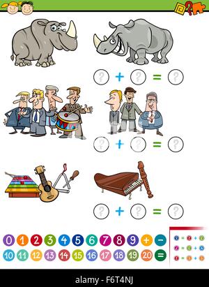 Cartoon Illustration de mathématiques de l'éducation pour les enfants d'âge préscolaire tâche plus drôle avec personnages et objets Illustration de Vecteur