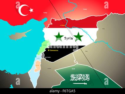 Carte géopolitique de la Syrie avec l'oléoduc proposé. Illustration de Vecteur