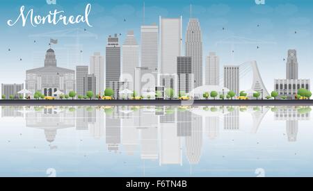 Ville de Montréal avec les bâtiments gris, ciel bleu et de réflexion. Vector illustration. Les voyages d'affaires et tourisme concept Illustration de Vecteur