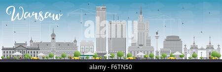 Skyline de Varsovie avec les bâtiments gris et bleu ciel. Vector illustration. Les voyages d'affaires et tourisme concept avec des bâtiments modernes. Illustration de Vecteur