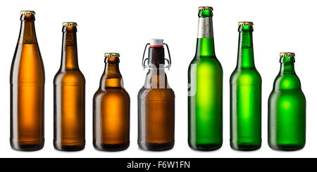 Ensemble de brun et vert froid de bouteilles de bière Banque D'Images