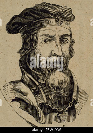 Pelagius (685-737). Noble wisigoth qui a fondé le royaume des Asturies, décision de 718 à sa mort. Portrait. La gravure. Banque D'Images