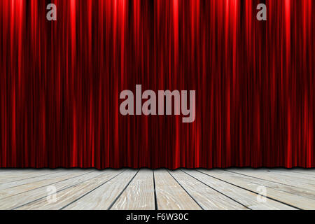 Scène de théâtre en bois avec des rideaux rouges Banque D'Images