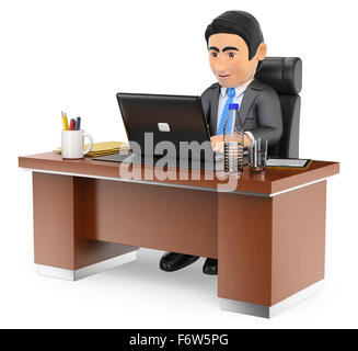 Les gens d'affaires. 3d'affaires travaillant dans le bureau avec son ordinateur portable. isolé sur fond blanc. Banque D'Images
