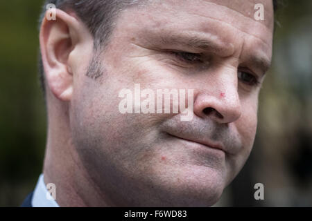 Londres, Royaume-Uni. 20 novembre, 2015. Cricketer Chris Cairns arrive à Southwark Crown Court pour continuer son procès sur des accusations de matchs truqués et parjure Crédit : Guy Josse/Alamy Live News Banque D'Images