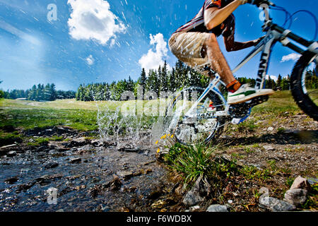 Vélo de montagne de descente hors-piste, Frauenalpe, Murau, Styrie, Autriche Banque D'Images