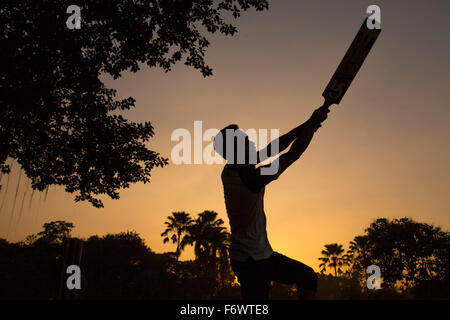 Dhaka, Bangladesh. 20 Nov, 2015. Un garçon à jouer au cricket dans un parc en soirée à Dhaka le 20 novembre 2015. Zakir Hossain Chowdhury Crédit : zakir/Alamy Live News Banque D'Images